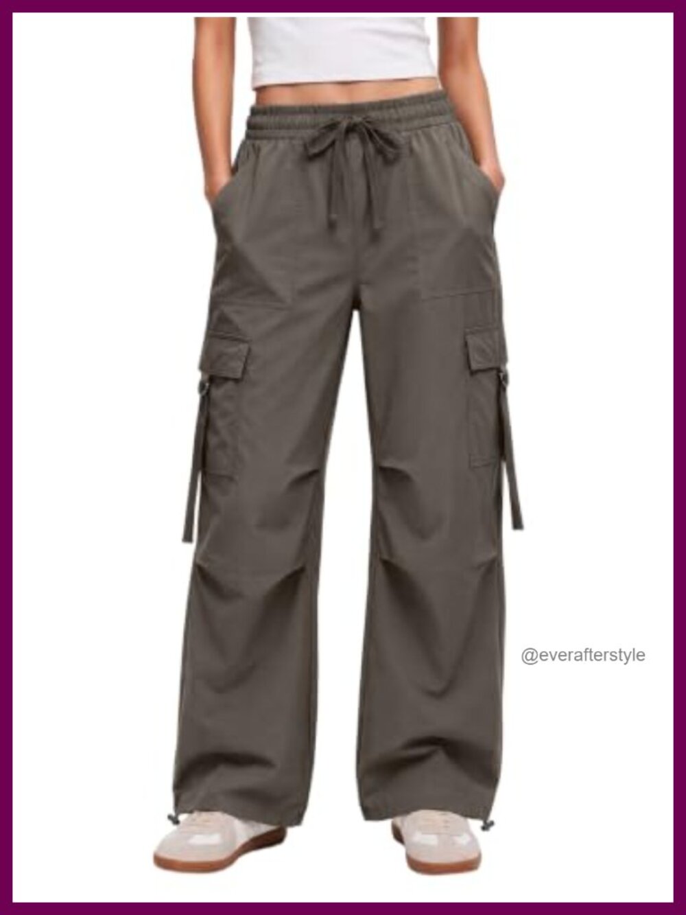 Wide Leg Cargo Parachute Pants High Waist Drawstring Streetwear Y2K